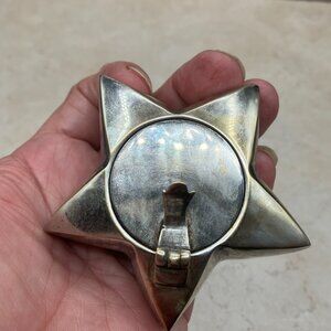 Vintage 1960’s Flip Lid Star Shaped Candle Holder /Pill/Snuff Box India Plated